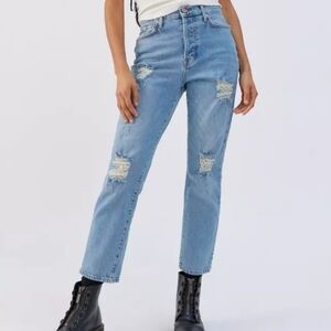 BDG Distressed Stretch High Rise Slim Straight Jeans